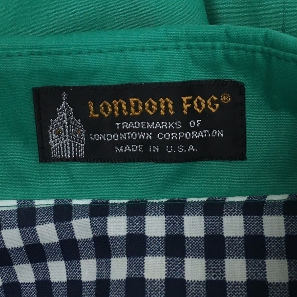LONDON FOG Trench Coat Classic Gingham Lining Green Navy Petite Plus Size 14P - Picture 9 of 10